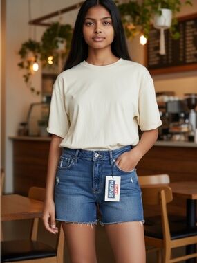 Levi's Denizen Blue Jean Shorts Distressed Raw Hem Size 10